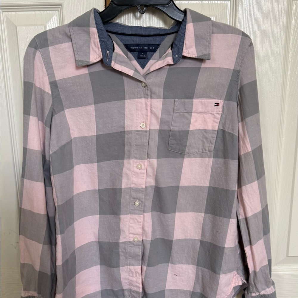 Tommy Hilfiger Pink Gray Plaid Button Up Shirt M